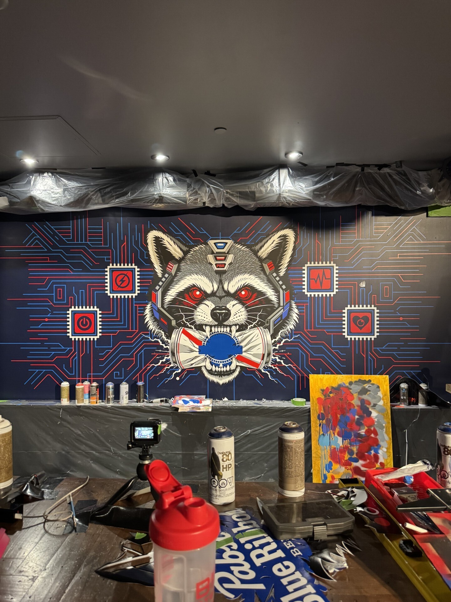 A progress shot of Nick's mural